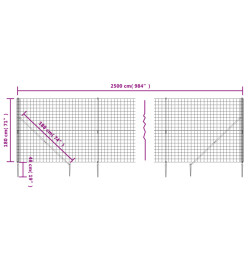 Clôture en treillis métallique et ancrage anthracite 1,8x25 m