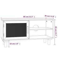 Meuble TV Blanc 80x30x40 cm Bois de pin massif et rotin naturel