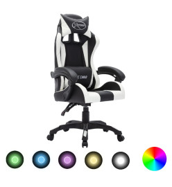 Fauteuil de jeux vidéo avec LED RVB Blanc et noir Similicuir