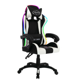 Fauteuil de jeux vidéo avec LED RVB Blanc et noir Similicuir