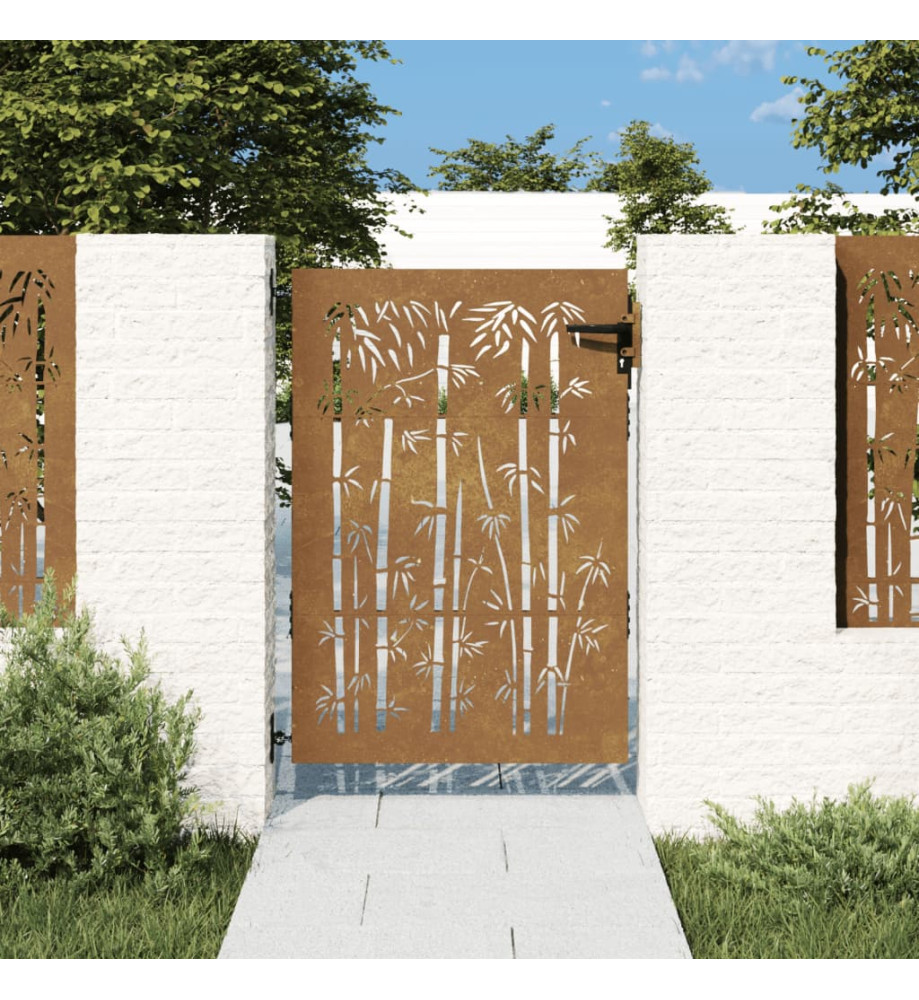 Portail de jardin 85x125 cm acier corten design de bambou