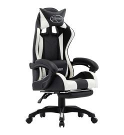 Fauteuil de jeux vidéo et repose-pied Blanc et noir Similicuir