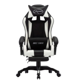 Fauteuil de jeux vidéo et repose-pied Blanc et noir Similicuir