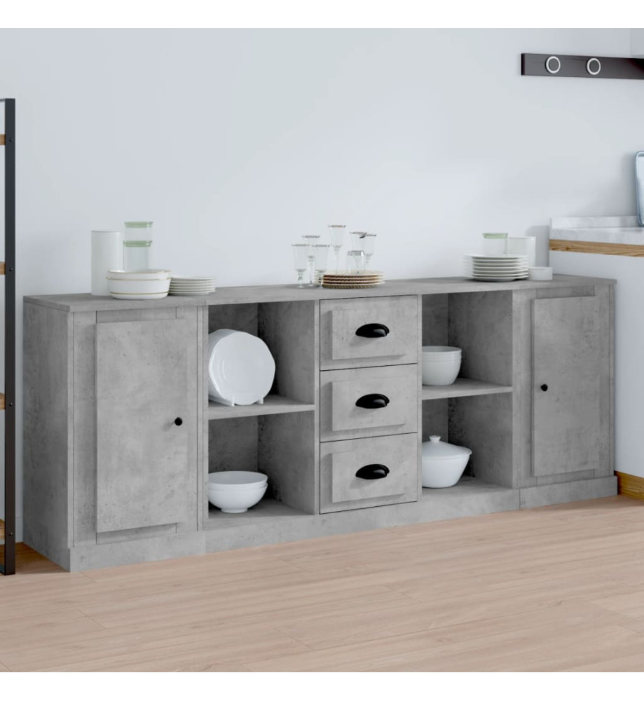 Buffets 3 pcs gris béton bois d'ingénierie