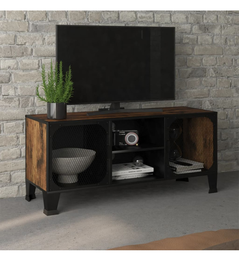 Meuble TV Marron rustique 105x36x47 cm Métal et MDF