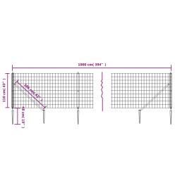 Clôture en treillis métallique et ancrage anthracite 1,1x10 m