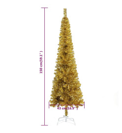 Sapin de Noël étroit Doré 150 cm