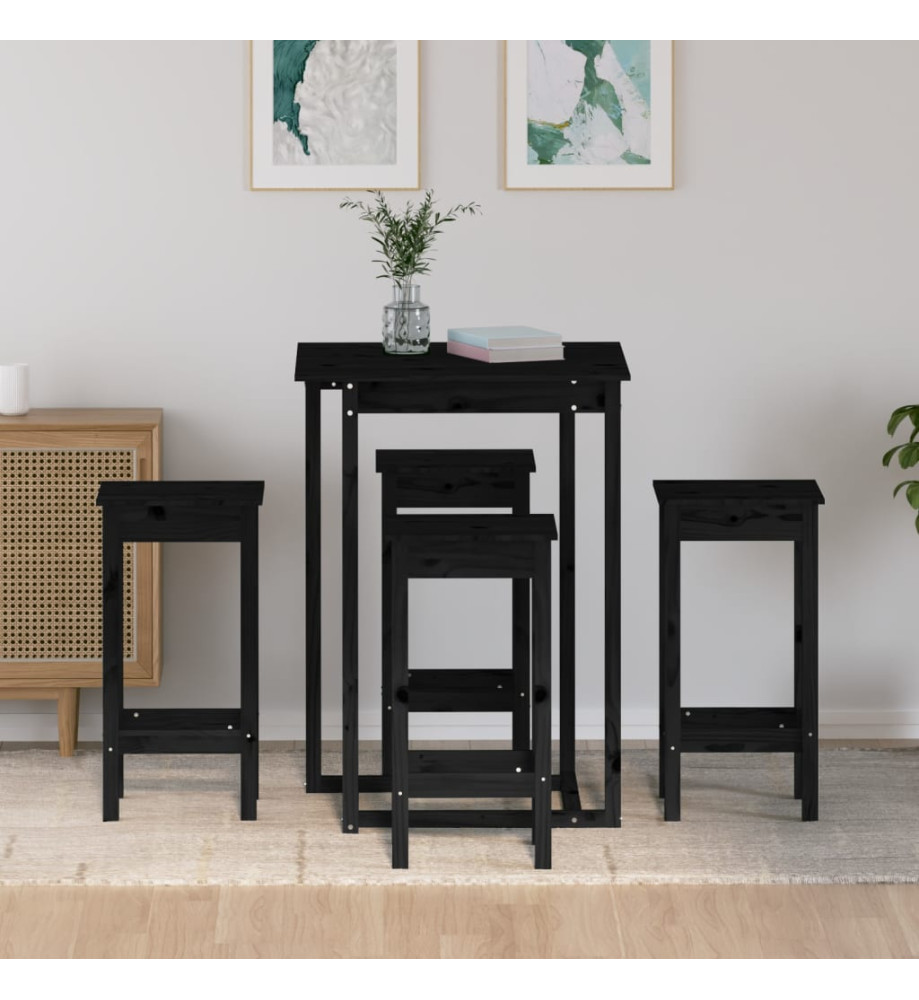 Ensemble de bar 5 pcs Noir Bois de pin massif