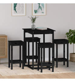 Ensemble de bar 5 pcs Noir Bois de pin massif