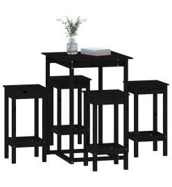 Ensemble de bar 5 pcs Noir Bois de pin massif