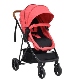 Poussette pour bébé 3-en-1 Rouge et noir Acier