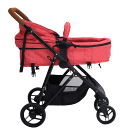 Poussette pour bébé 3-en-1 Rouge et noir Acier