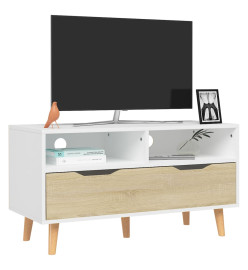 Meuble TV Blanc et chêne sonoma 90x40x48,5 cm Aggloméré