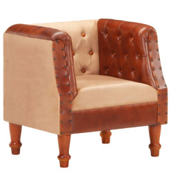 Fauteuil Marron Cuir véritable et bois de manguier massif