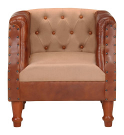 Fauteuil Marron Cuir véritable et bois de manguier massif