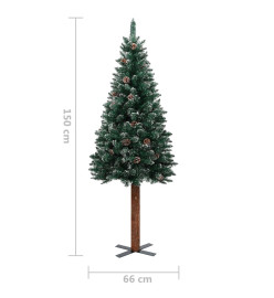 Sapin de Noël mince bois véritable et neige blanche vert 150 cm