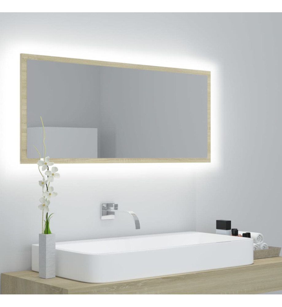 Miroir LED de salle de bain Chêne sonoma 100x8,5x37cm Acrylique