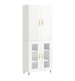 Buffet haut Blanc brillant 69,5x34x180 cm Bois d'ingénierie