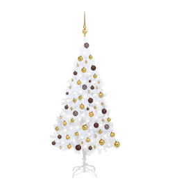 Arbre de Noël artificiel pré-éclairé et boules blanc 120 cm PVC