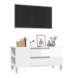 Meuble TV Blanc brillant 102x44,5x50 cm Bois d'ingénierie