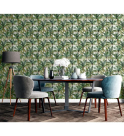 DUTCH WALLCOVERINGS Papier peint Palm Trees Vert et blanc