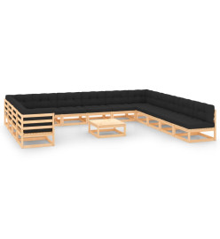 Salon de jardin 14 pcs avec coussins anthracite Pin massif