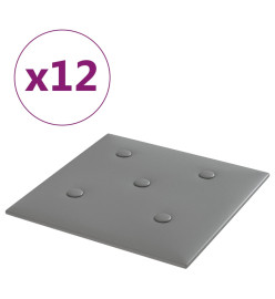 Panneaux muraux 12 pcs Gris 30x30 cm Similicuir 1,08 m²