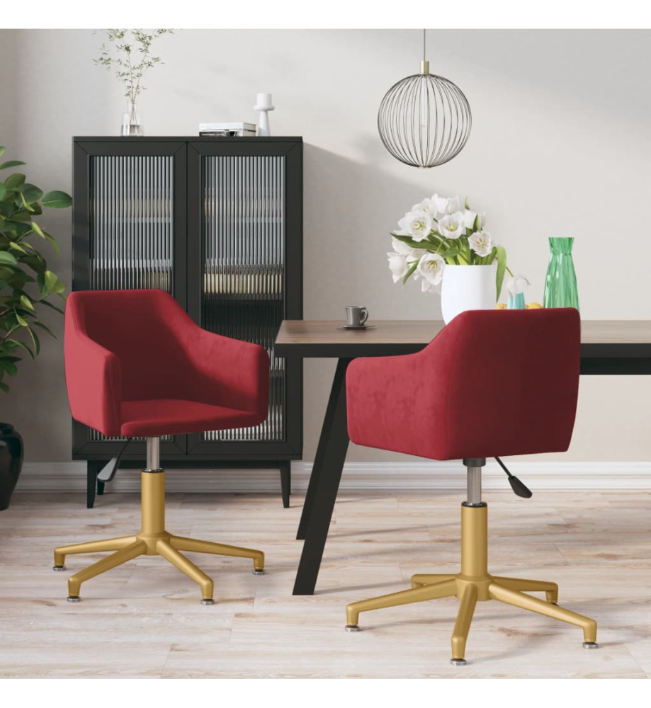 Chaises pivotantes salle à manger 2 pcs Rouge bordeaux Velours