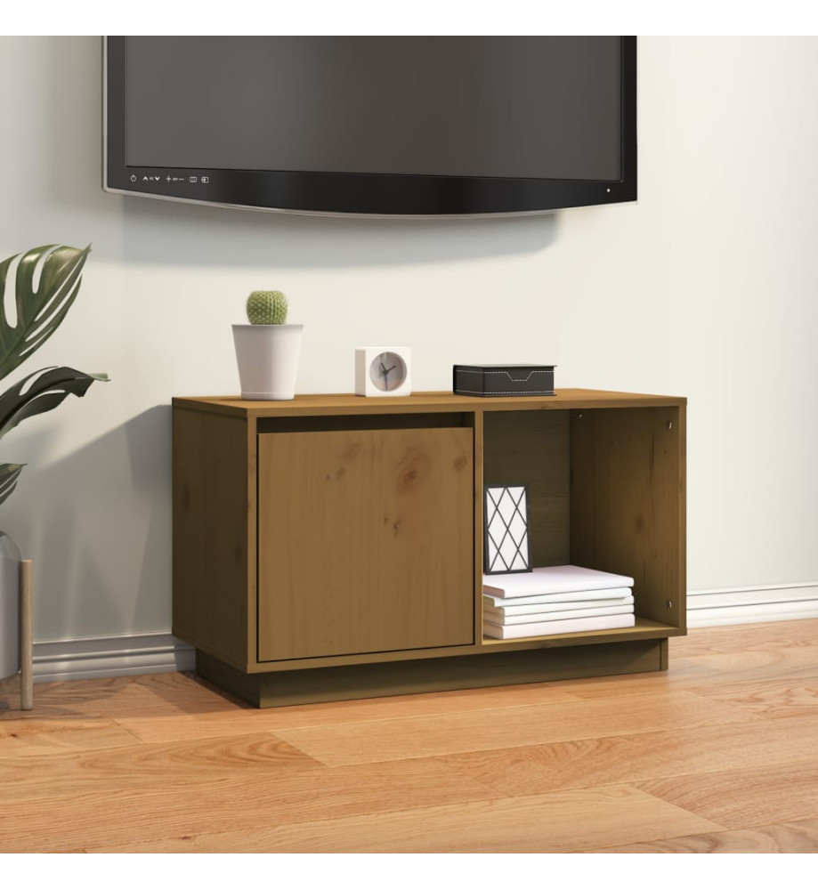 Meuble TV Marron miel 74x35x44 cm Bois de pin massif