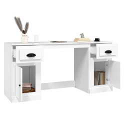 Bureau avec armoire blanc brillant bois d'ingénierie