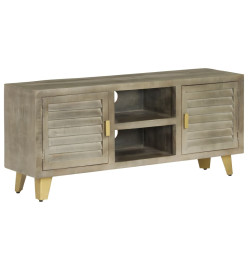 Meuble TV Bois solide de manguier Gris avec laiton 110x30x48 cm