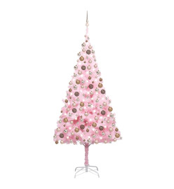 Arbre de Noël artificiel pré-éclairé et boules rose 240 cm PVC