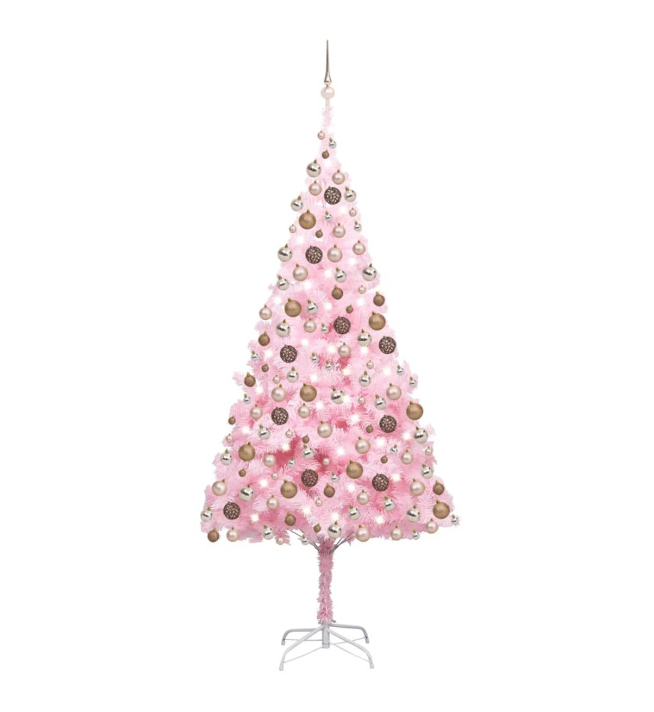 Arbre de Noël artificiel pré-éclairé et boules rose 240 cm PVC