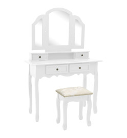 Ensemble de coiffeuse et tabouret Blanc 100x40x146 cm Paulownia