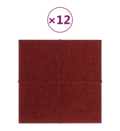 Panneaux muraux 12 pcs Rouge bordeaux 30x30 cm Tissu 1,08 m²