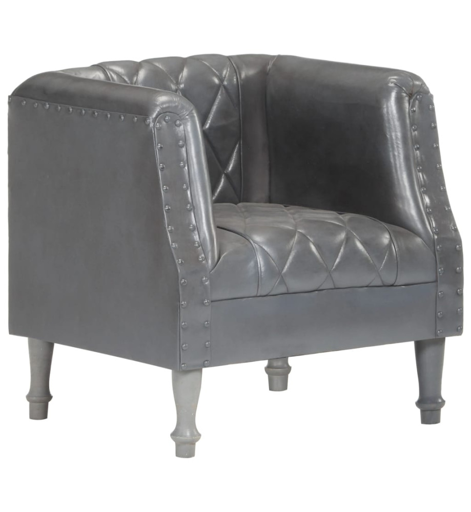 Fauteuil Gris Cuir véritable de chèvre