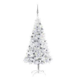 Arbre de Noël artificiel pré-éclairé/boules argenté 150 cm PET