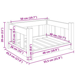 Lit pour chien Gris 55,5x45,5x28 cm Bois de pin solide