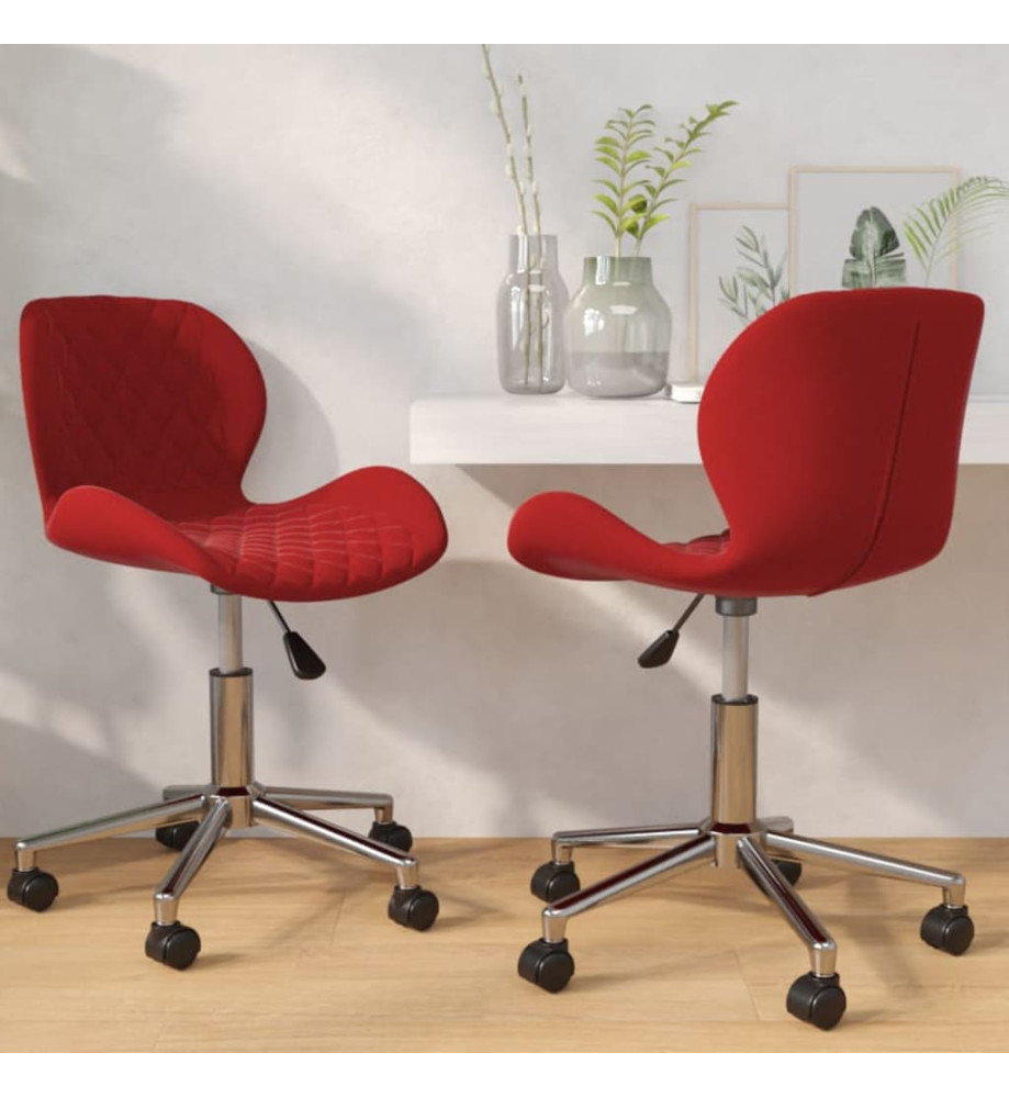 Chaises pivotantes salle à manger 2 pcs Rouge bordeaux Velours