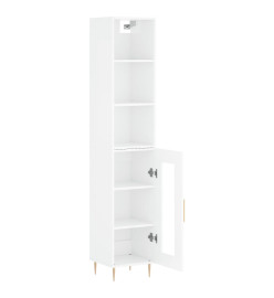 Buffet haut Blanc brillant 34,5x34x180 cm Bois d'ingénierie