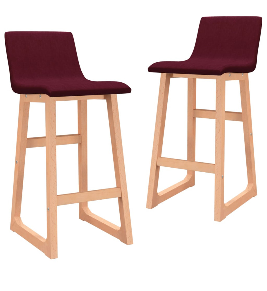 Tabourets de bar lot de 2 rouge bordeaux tissu