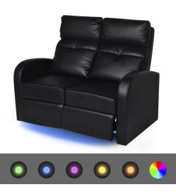 Fauteuil inclinable à LED à 2 places cuir artificiel noir