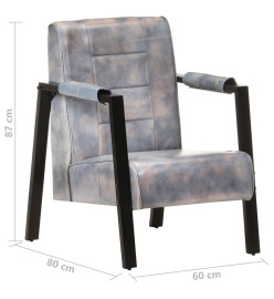 Fauteuil 60x80x87 cm Gris Cuir de chèvre véritable