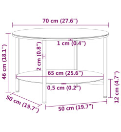 Table à thé Noir et marbre blanc 70 cm Verre trempé