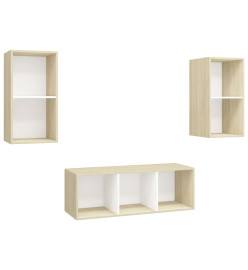 Ensemble de meuble TV 3 pcs Blanc et chêne sonoma Aggloméré