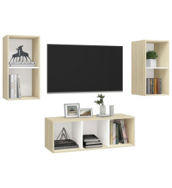 Ensemble de meuble TV 3 pcs Blanc et chêne sonoma Aggloméré