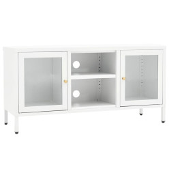 Meuble TV Blanc 105x35x52 cm Acier et verre