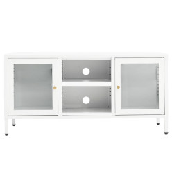 Meuble TV Blanc 105x35x52 cm Acier et verre