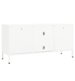 Meuble TV Blanc 105x35x52 cm Acier et verre