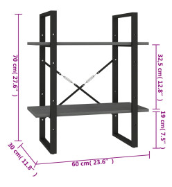 Bibliothèque à 2 niveaux Gris 60x30x70 cm Bois de pin massif